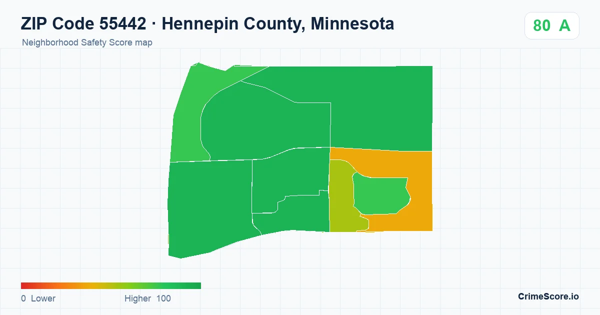 ZIP Code 55442 in Hennepin County, Minnesota neighborhood Safety Score map