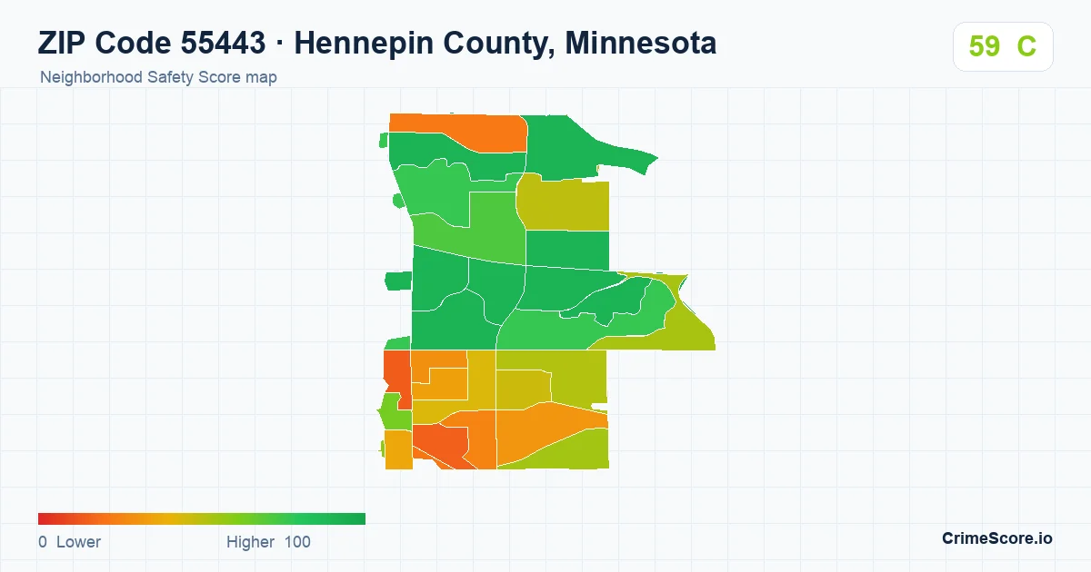 ZIP Code 55443 in Hennepin County, Minnesota neighborhood Safety Score map