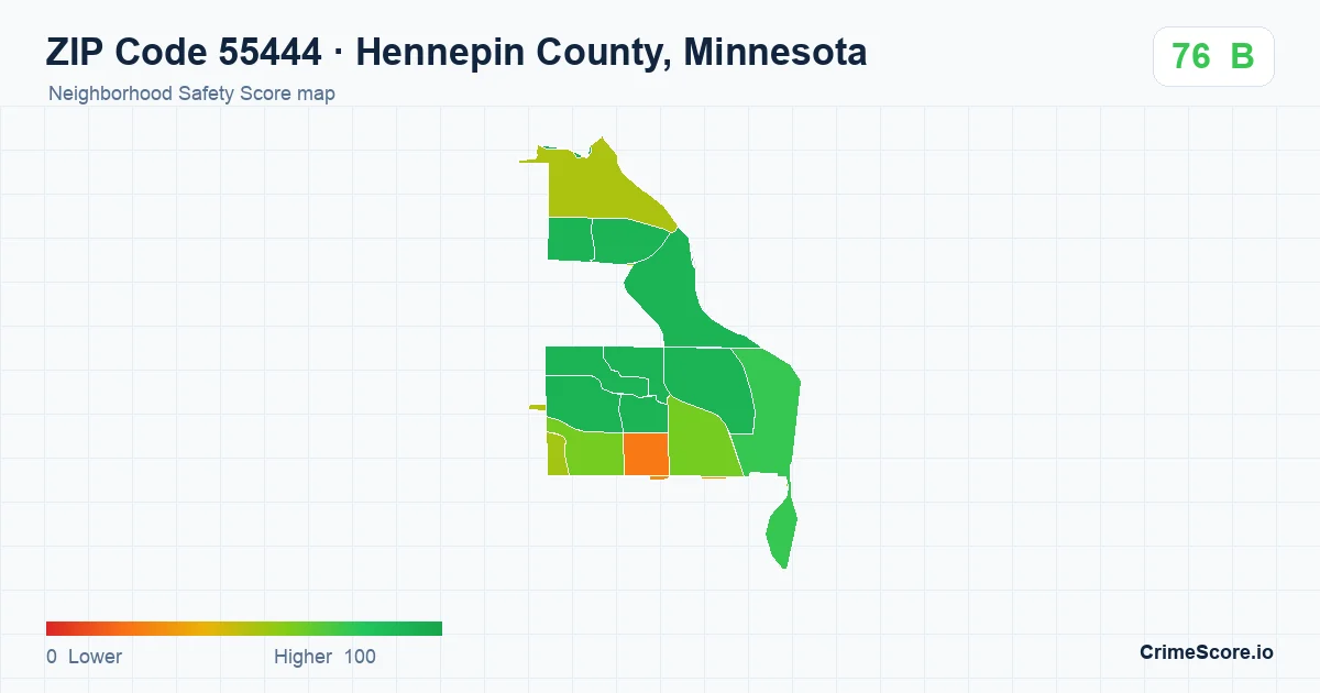 ZIP Code 55444 in Hennepin County, Minnesota neighborhood Safety Score map