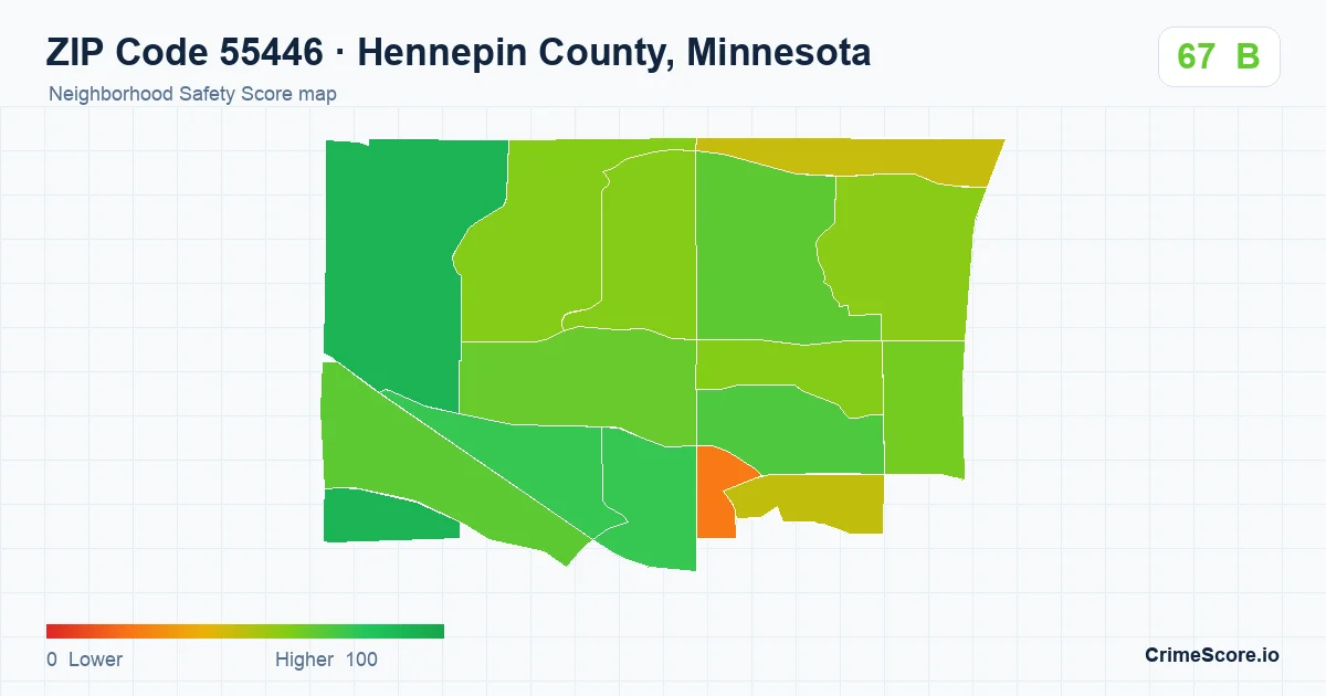 ZIP Code 55446 in Hennepin County, Minnesota neighborhood Safety Score map