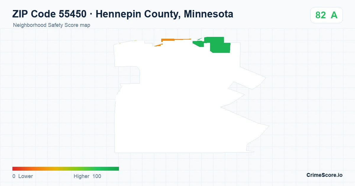 ZIP Code 55450 in Hennepin County, Minnesota neighborhood Safety Score map