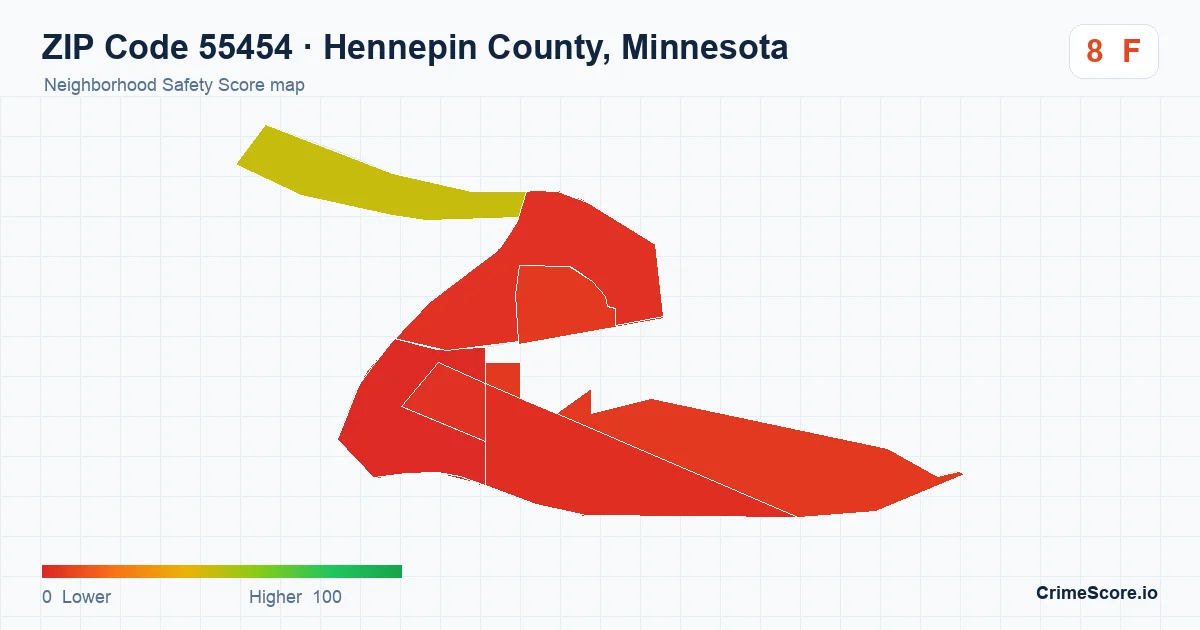 ZIP Code 55454 in Hennepin County, Minnesota neighborhood Safety Score map