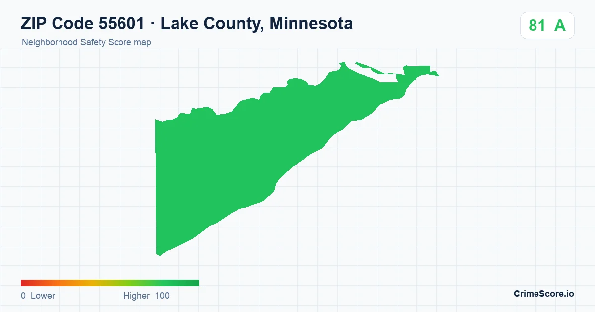 ZIP Code 55601 in Lake County, Minnesota neighborhood Safety Score map