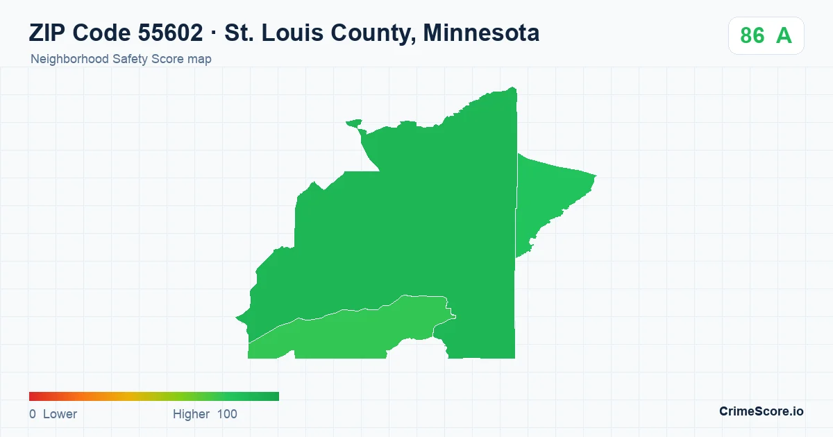 ZIP Code 55602 in St. Louis County, Minnesota neighborhood Safety Score map