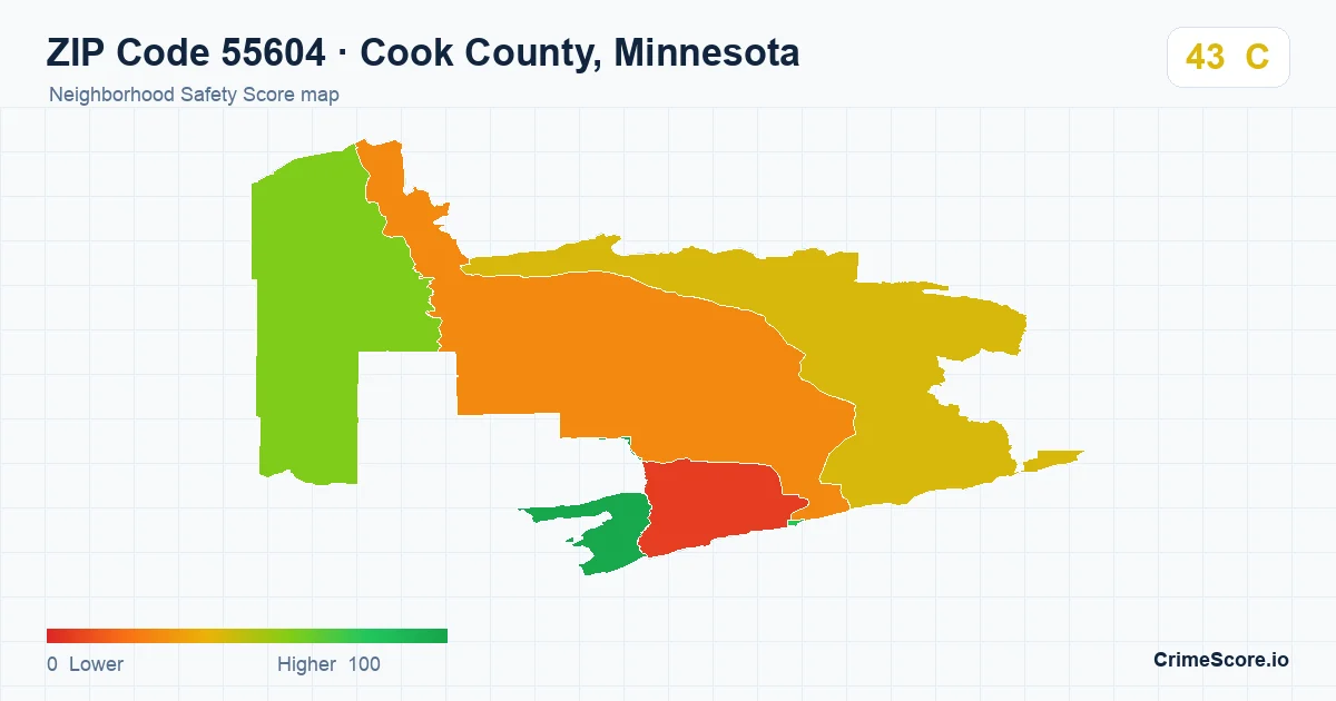 ZIP Code 55604 in Cook County, Minnesota neighborhood Safety Score map