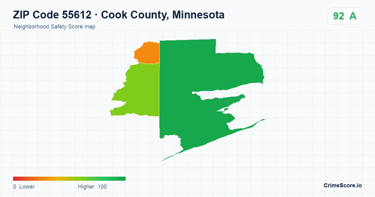 ZIP Code 55612 in Cook County, Minnesota neighborhood Safety Score map