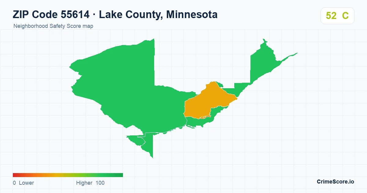 ZIP Code 55614 in Lake County, Minnesota neighborhood Safety Score map