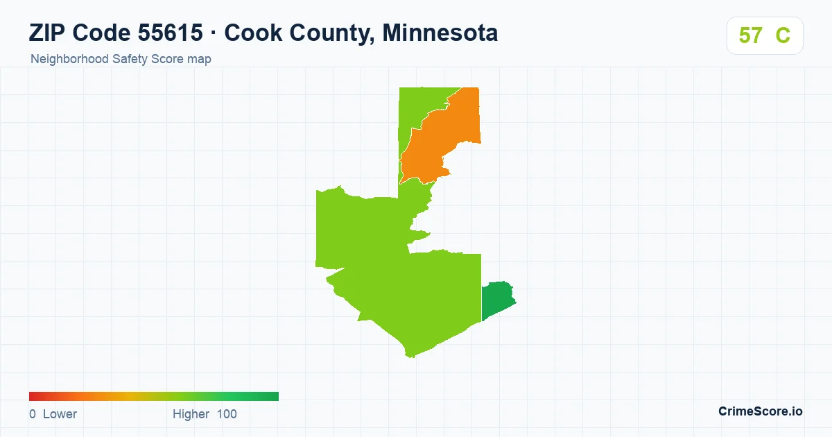ZIP Code 55615 in Cook County, Minnesota neighborhood Safety Score map