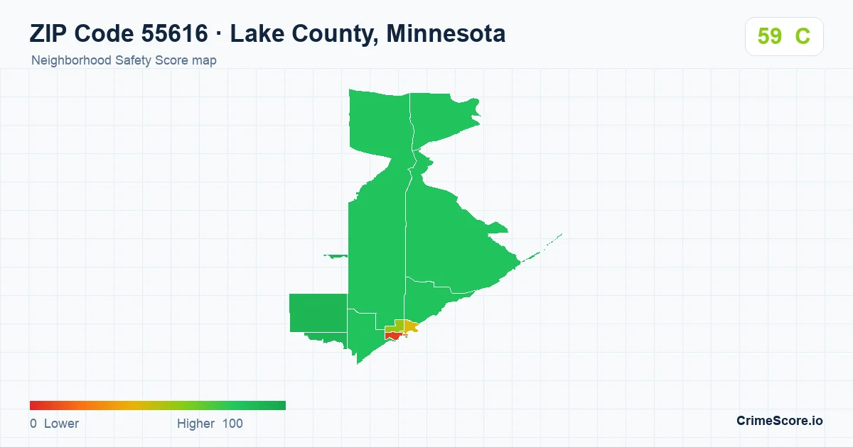 ZIP Code 55616 in Lake County, Minnesota neighborhood Safety Score map
