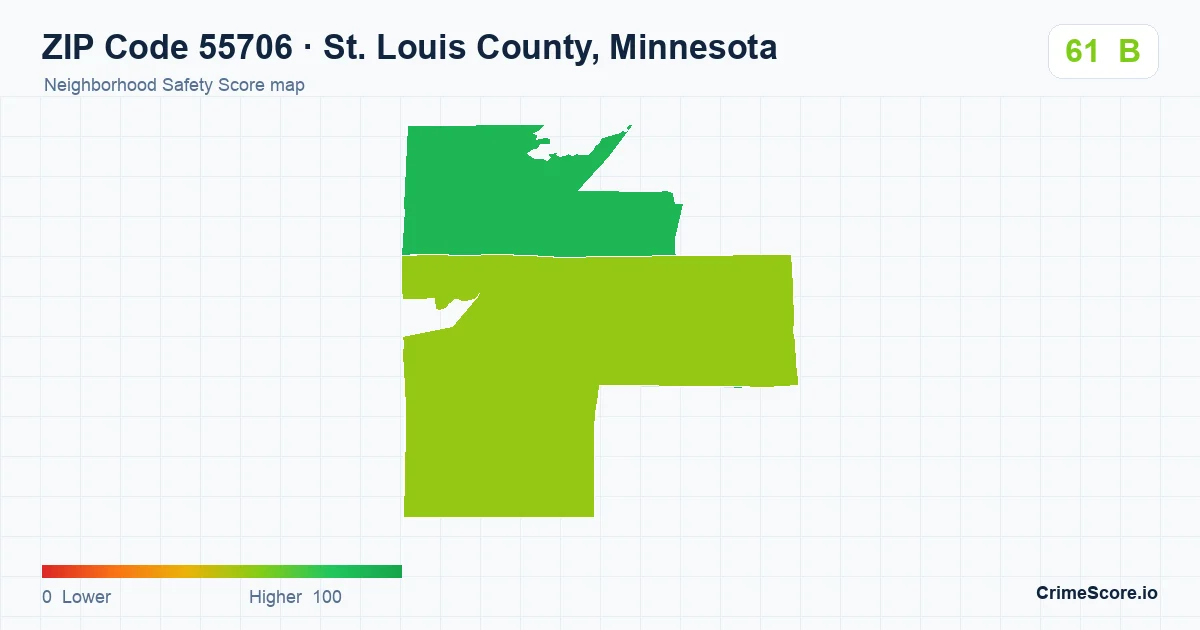 ZIP Code 55706 in St. Louis County, Minnesota neighborhood Safety Score map