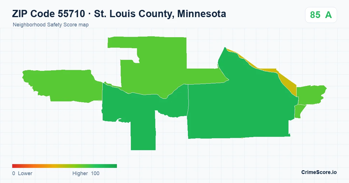 ZIP Code 55710 in St. Louis County, Minnesota neighborhood Safety Score map