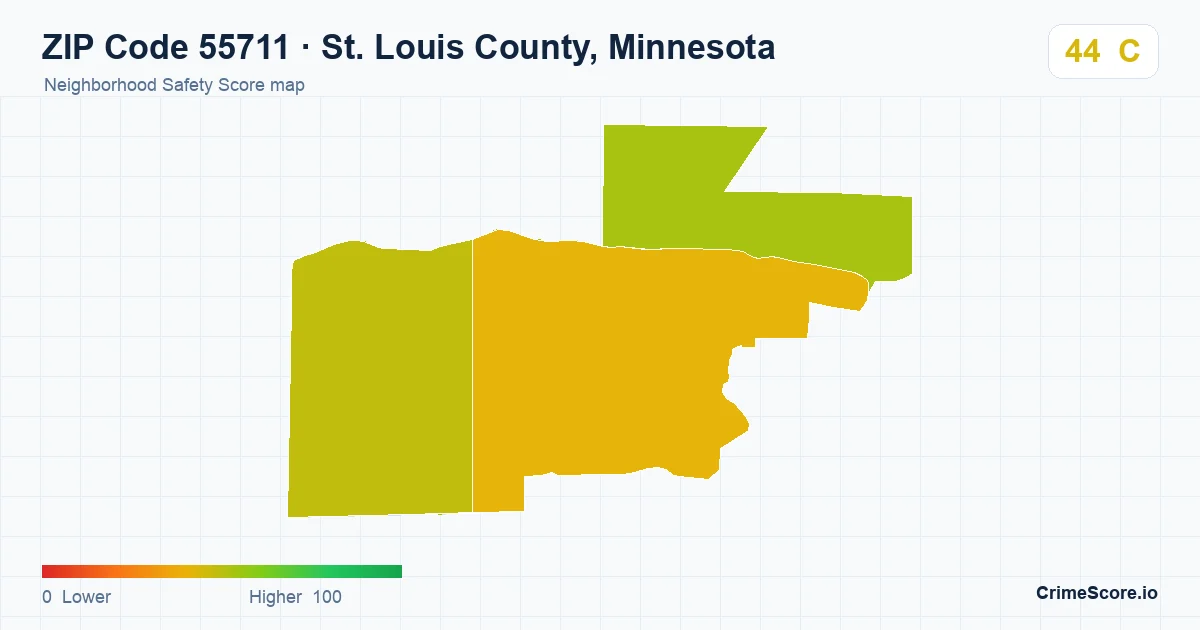 ZIP Code 55711 in St. Louis County, Minnesota neighborhood Safety Score map