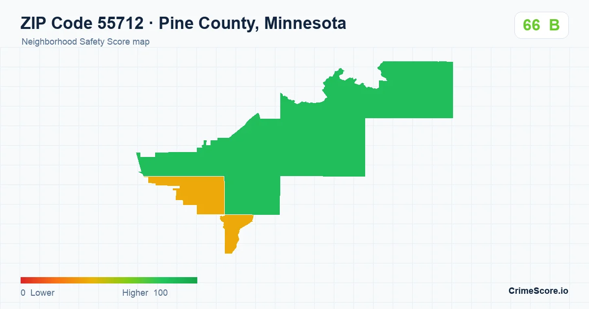 ZIP Code 55712 in Pine County, Minnesota neighborhood Safety Score map
