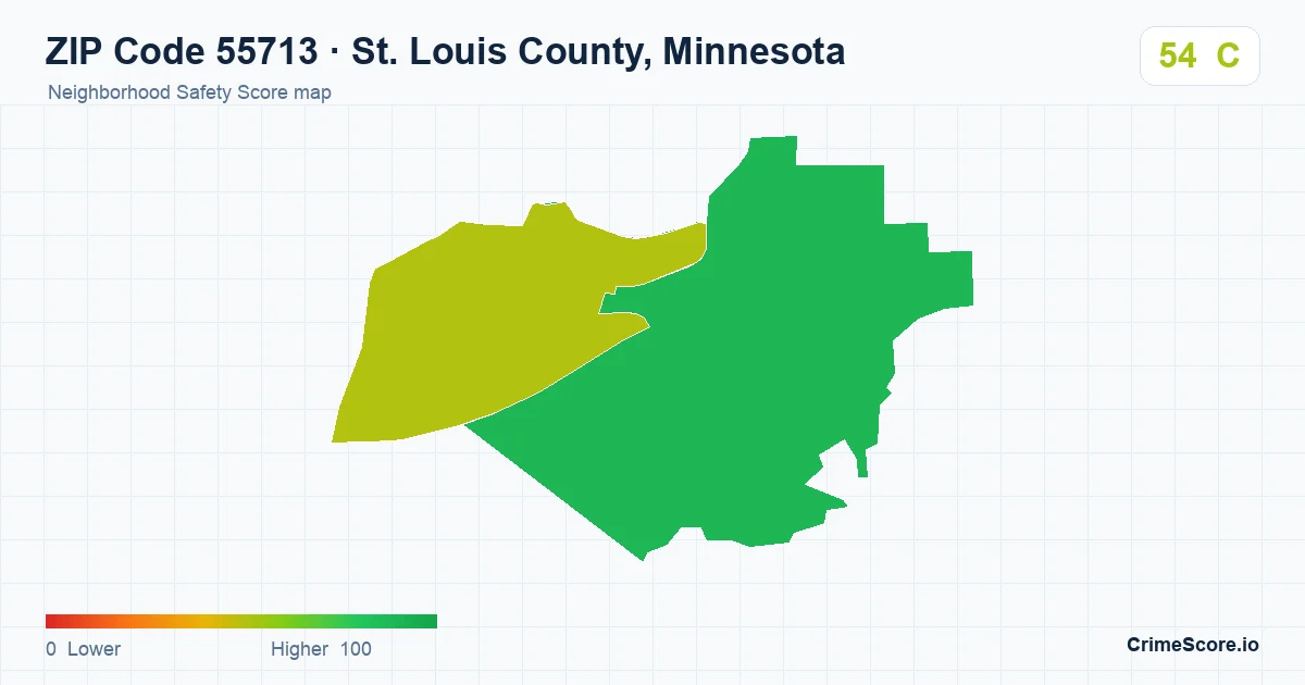 ZIP Code 55713 in St. Louis County, Minnesota neighborhood Safety Score map