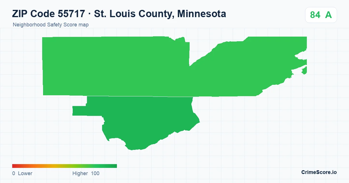 ZIP Code 55717 in St. Louis County, Minnesota neighborhood Safety Score map