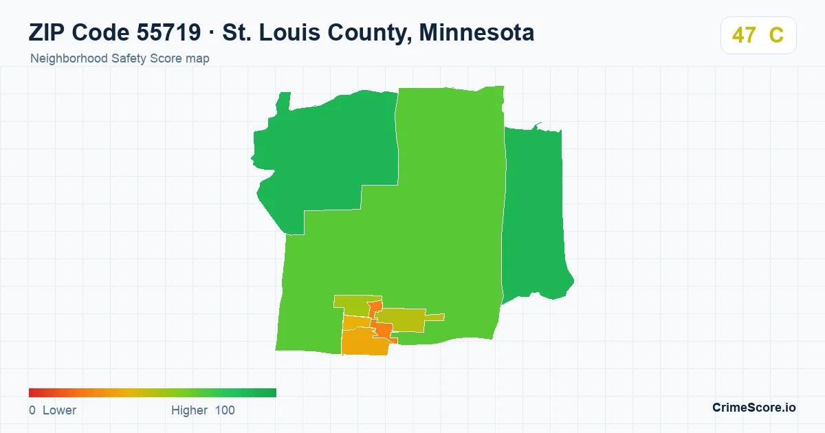 ZIP Code 55719 in St. Louis County, Minnesota neighborhood Safety Score map