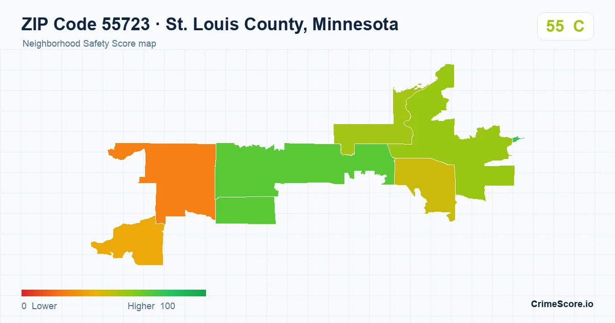 ZIP Code 55723 in St. Louis County, Minnesota neighborhood Safety Score map