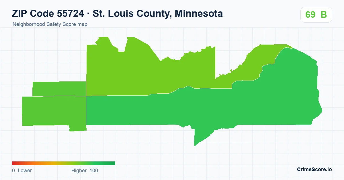 ZIP Code 55724 in St. Louis County, Minnesota neighborhood Safety Score map