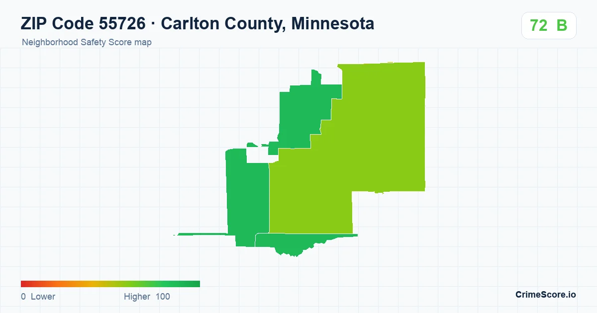 ZIP Code 55726 in Carlton County, Minnesota neighborhood Safety Score map