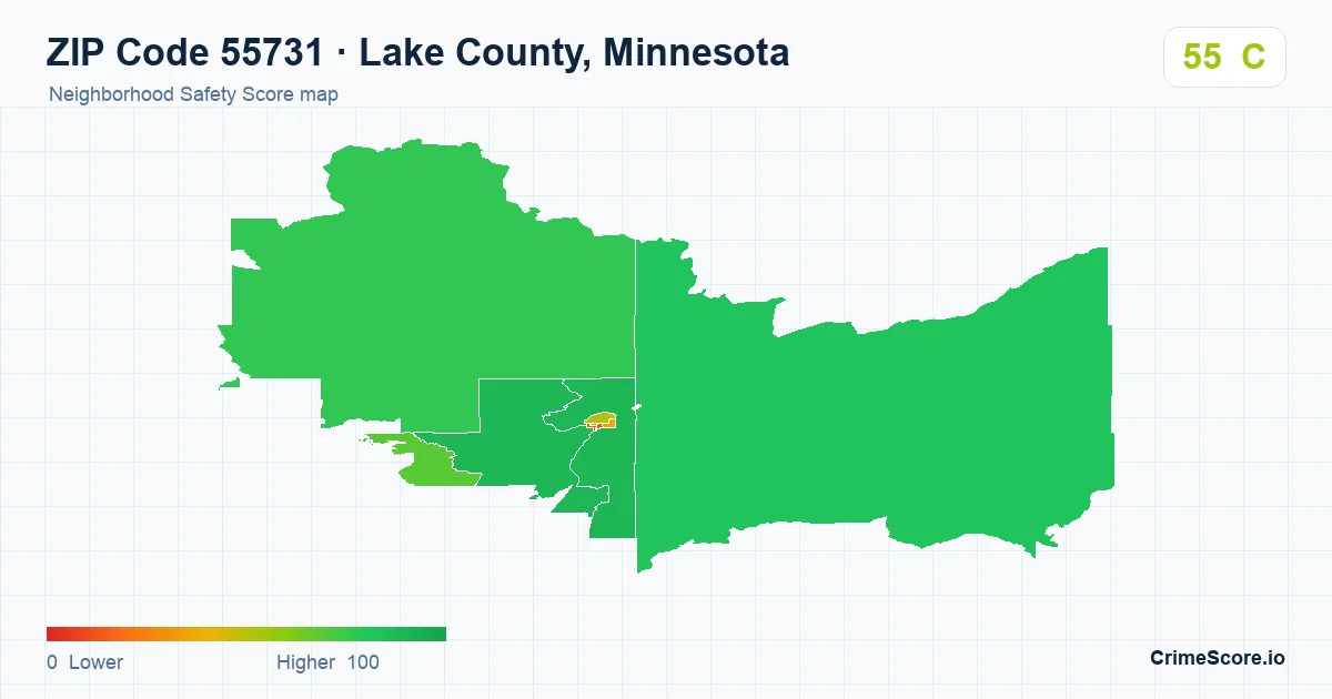 ZIP Code 55731 in Lake County, Minnesota neighborhood Safety Score map