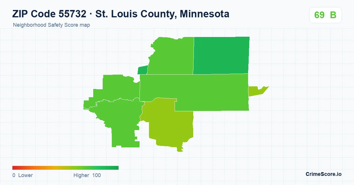 ZIP Code 55732 in St. Louis County, Minnesota neighborhood Safety Score map