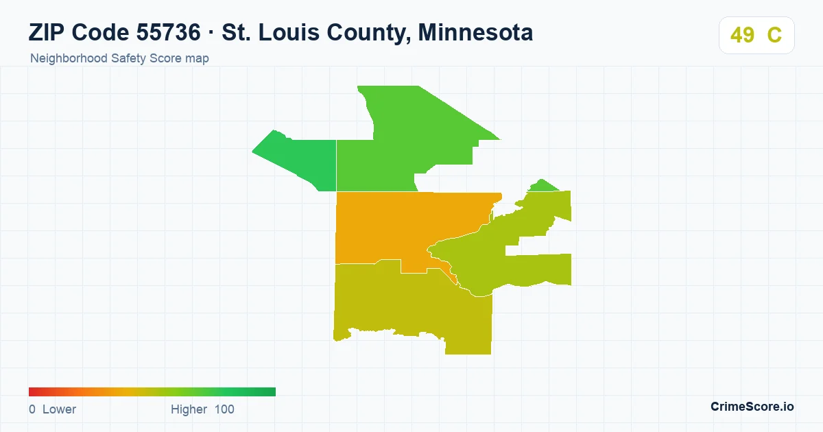 ZIP Code 55736 in St. Louis County, Minnesota neighborhood Safety Score map