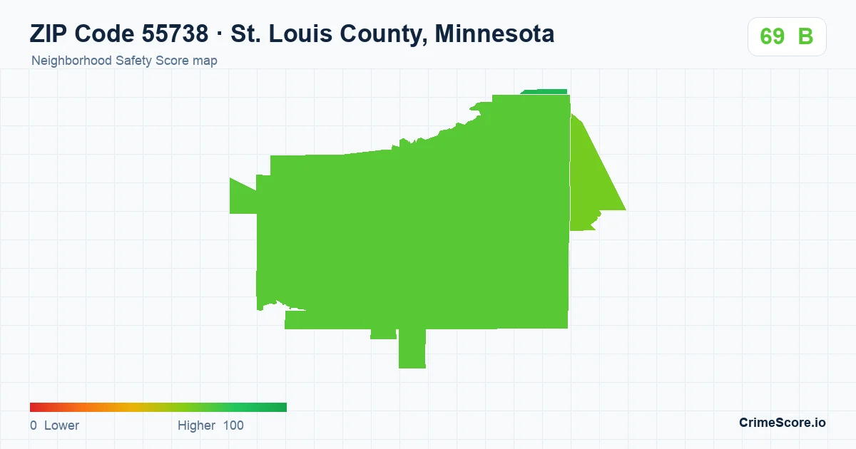 ZIP Code 55738 in St. Louis County, Minnesota neighborhood Safety Score map