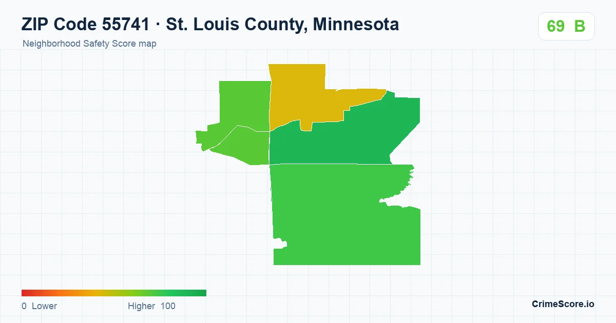 ZIP Code 55741 in St. Louis County, Minnesota neighborhood Safety Score map