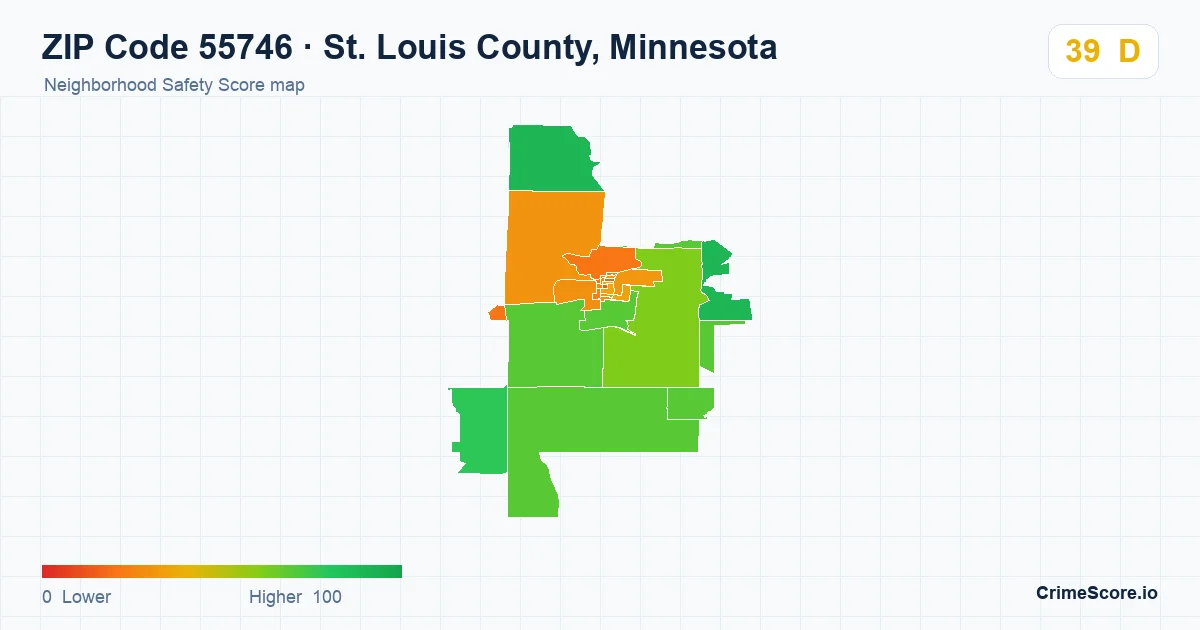 ZIP Code 55746 in St. Louis County, Minnesota neighborhood Safety Score map