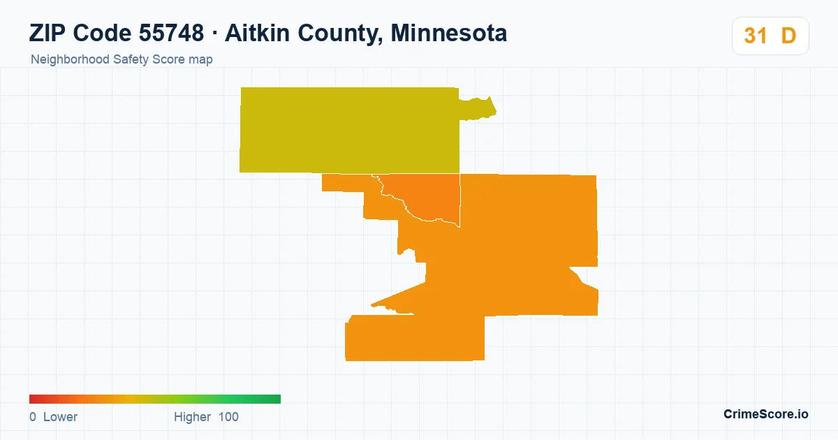 ZIP Code 55748 in Aitkin County, Minnesota neighborhood Safety Score map