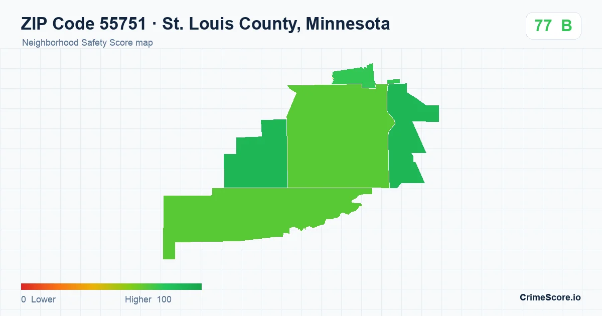 ZIP Code 55751 in St. Louis County, Minnesota neighborhood Safety Score map