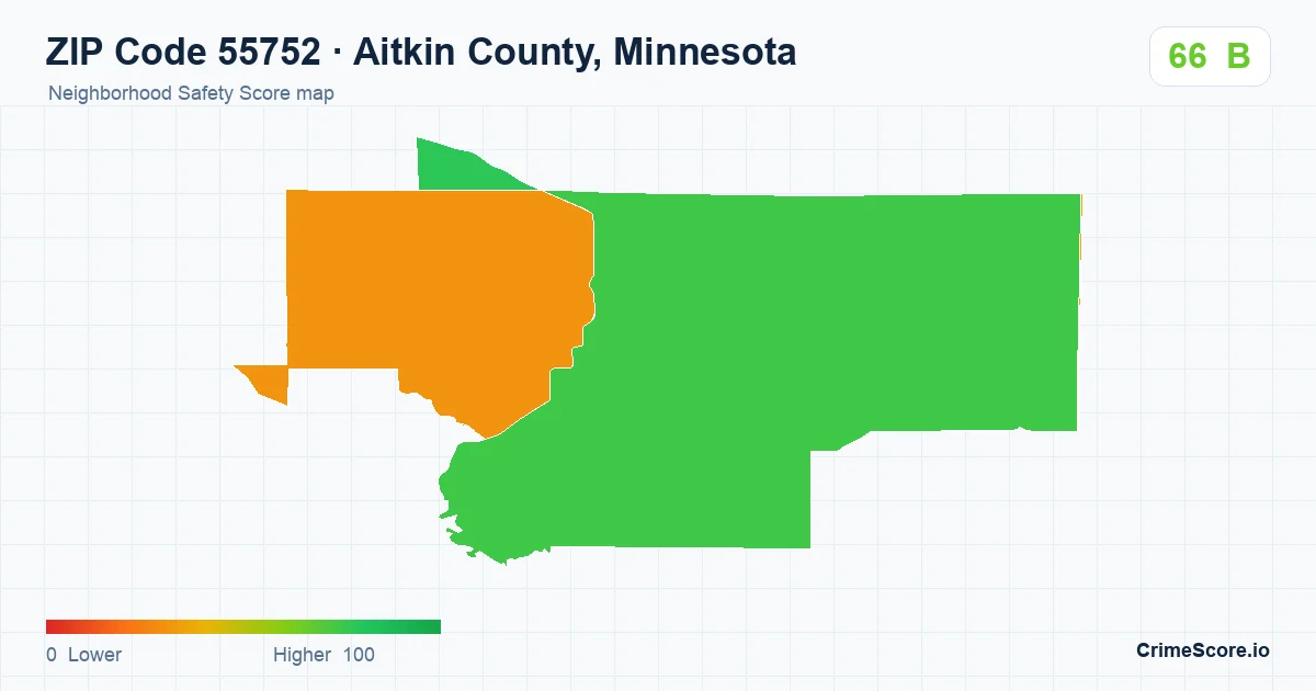 ZIP Code 55752 in Aitkin County, Minnesota neighborhood Safety Score map