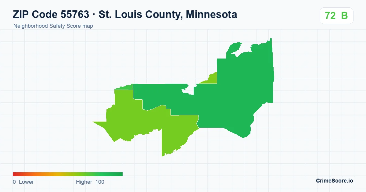 ZIP Code 55763 in St. Louis County, Minnesota neighborhood Safety Score map