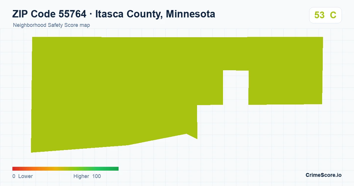 ZIP Code 55764 in Itasca County, Minnesota neighborhood Safety Score map