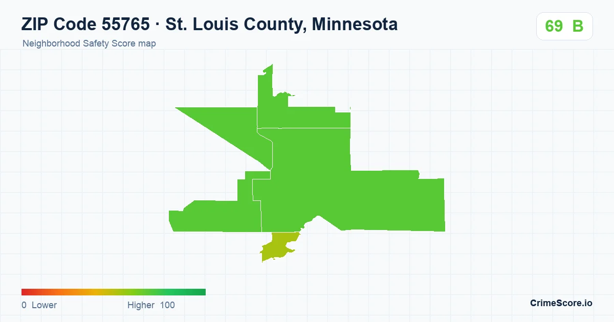 ZIP Code 55765 in St. Louis County, Minnesota neighborhood Safety Score map