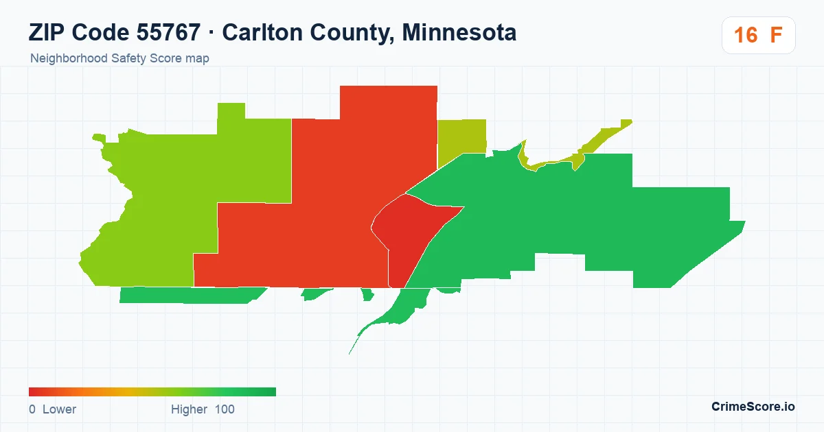 ZIP Code 55767 in Carlton County, Minnesota neighborhood Safety Score map