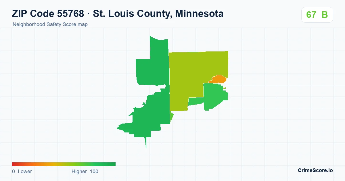 ZIP Code 55768 in St. Louis County, Minnesota neighborhood Safety Score map