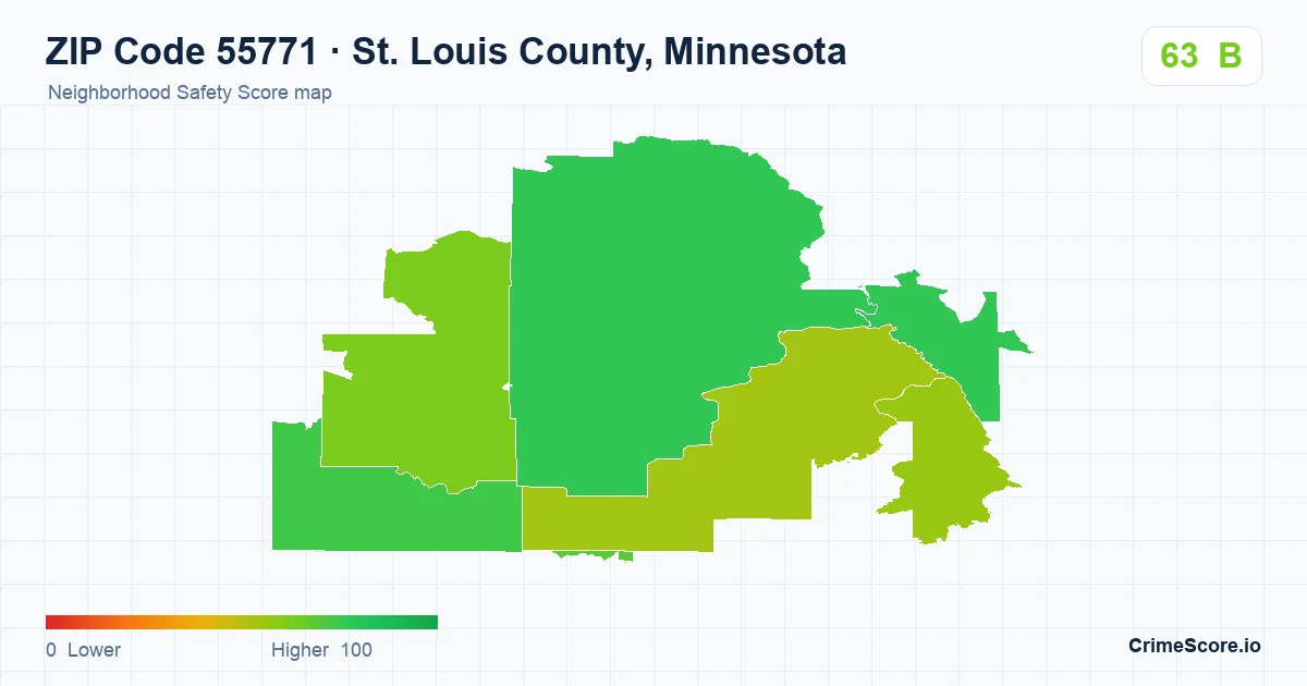 ZIP Code 55771 in St. Louis County, Minnesota neighborhood Safety Score map