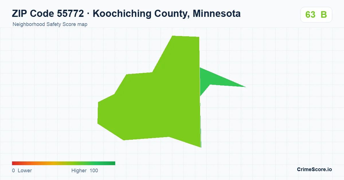 ZIP Code 55772 in Koochiching County, Minnesota neighborhood Safety Score map