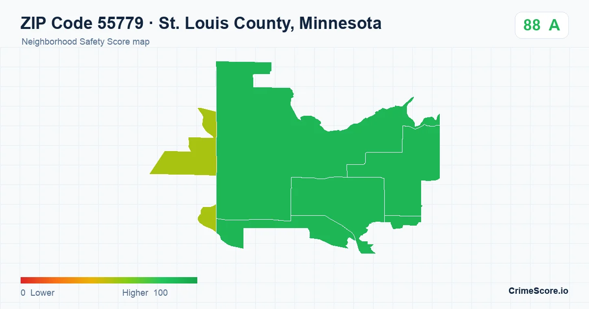 ZIP Code 55779 in St. Louis County, Minnesota neighborhood Safety Score map