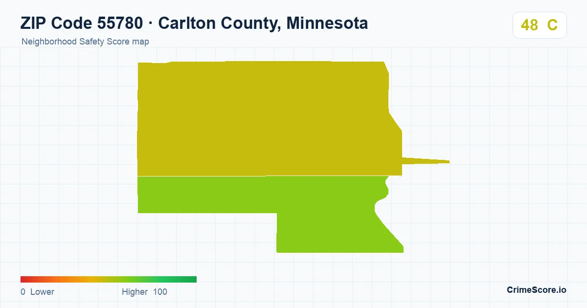 ZIP Code 55780 in Carlton County, Minnesota neighborhood Safety Score map