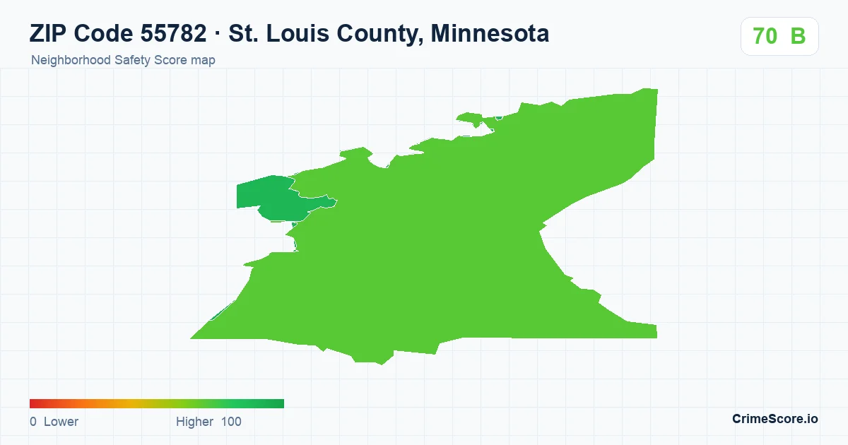 ZIP Code 55782 in St. Louis County, Minnesota neighborhood Safety Score map