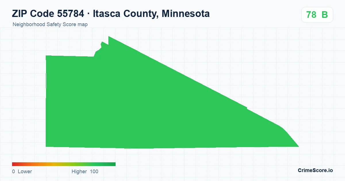 ZIP Code 55784 in Itasca County, Minnesota neighborhood Safety Score map
