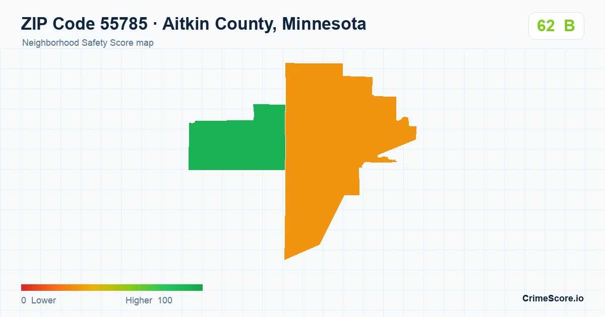 ZIP Code 55785 in Aitkin County, Minnesota neighborhood Safety Score map