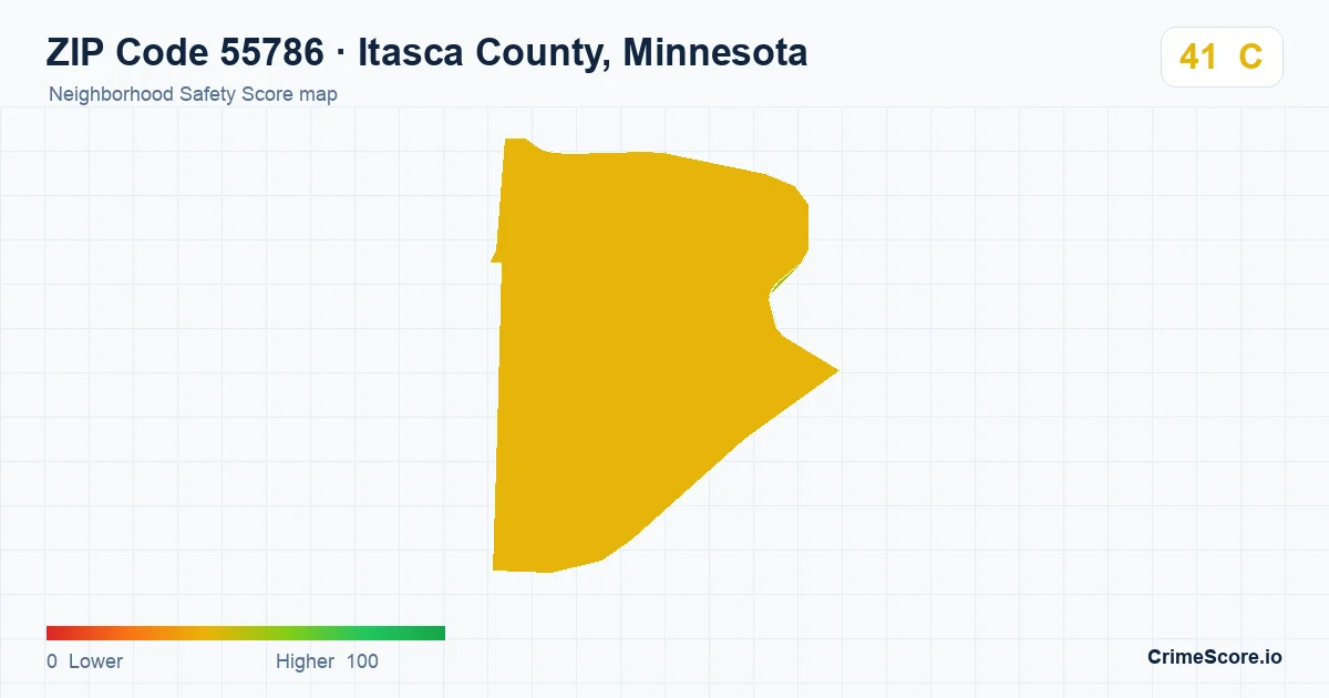 ZIP Code 55786 in Itasca County, Minnesota neighborhood Safety Score map