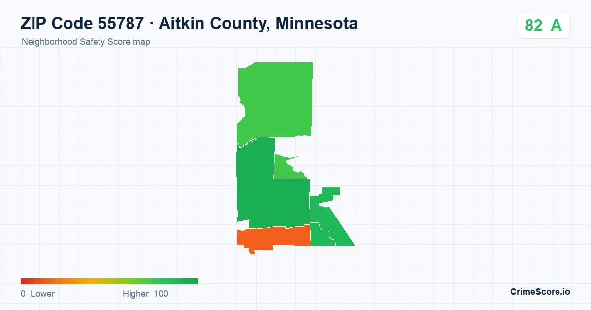 ZIP Code 55787 in Aitkin County, Minnesota neighborhood Safety Score map
