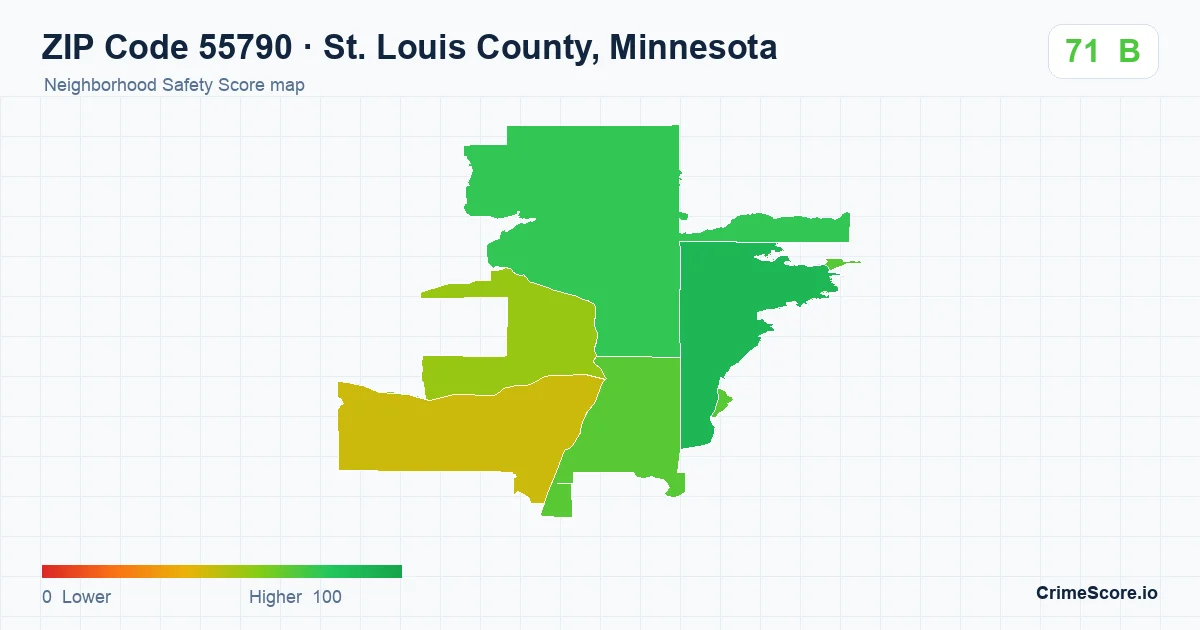 ZIP Code 55790 in St. Louis County, Minnesota neighborhood Safety Score map