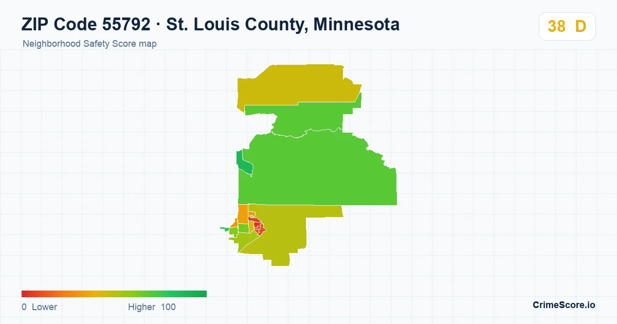ZIP Code 55792 in St. Louis County, Minnesota neighborhood Safety Score map