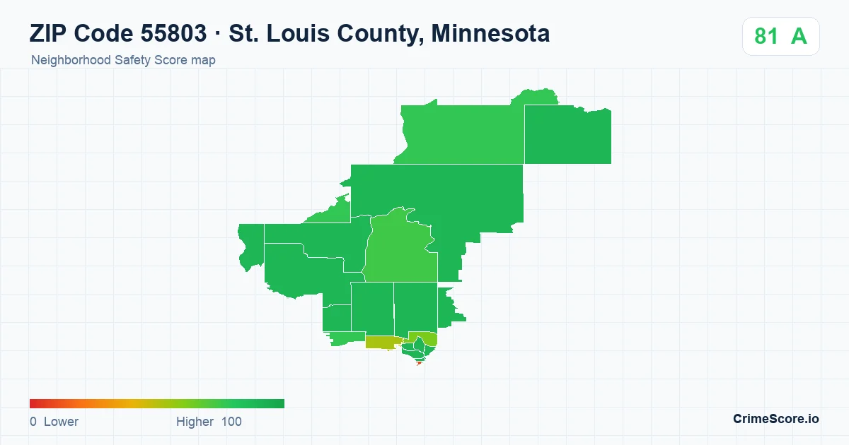 ZIP Code 55803 in St. Louis County, Minnesota neighborhood Safety Score map