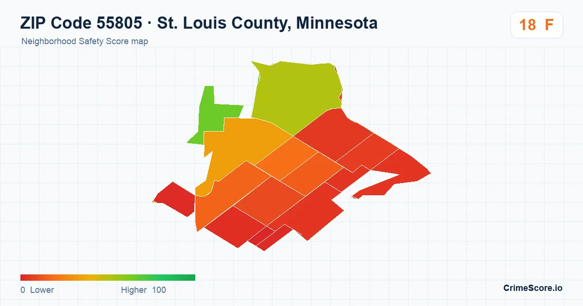 ZIP Code 55805 in St. Louis County, Minnesota neighborhood Safety Score map